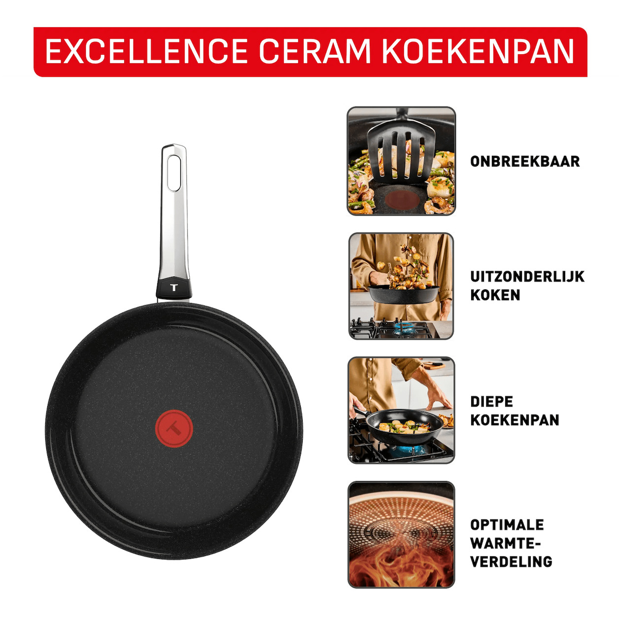 Tefal G20707 Excellence Ceramic Koekenpan 30 cm Pan Zwart | Tefal