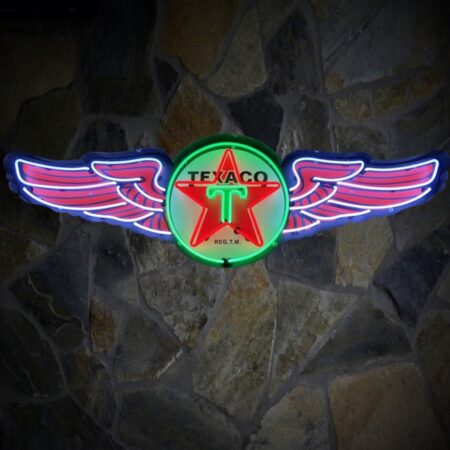 Texaco Wings Neon Verlichting XL In Metalen Behuizing 152 x 47 cm - Rood