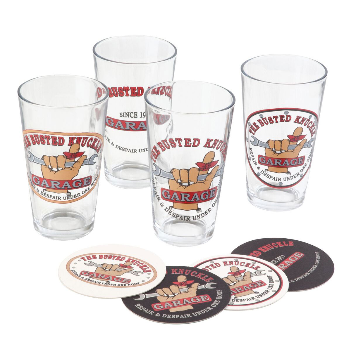The Busted Knuckle Garage Bier of Frisdrank Glazen Cadeau Set | Busted Knuckle Garage