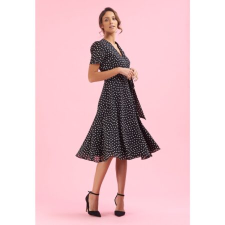 The Pretty Dress Company Black Polka Dot Wrap Dress-L | The Pretty Dress Company