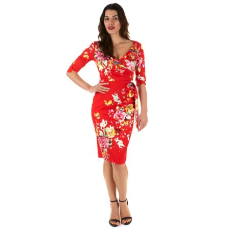 The Pretty Dress Company Hourglass 3/4 Sleeve Seville Dress Red-S | 32% korting | The Pretty Dress Company