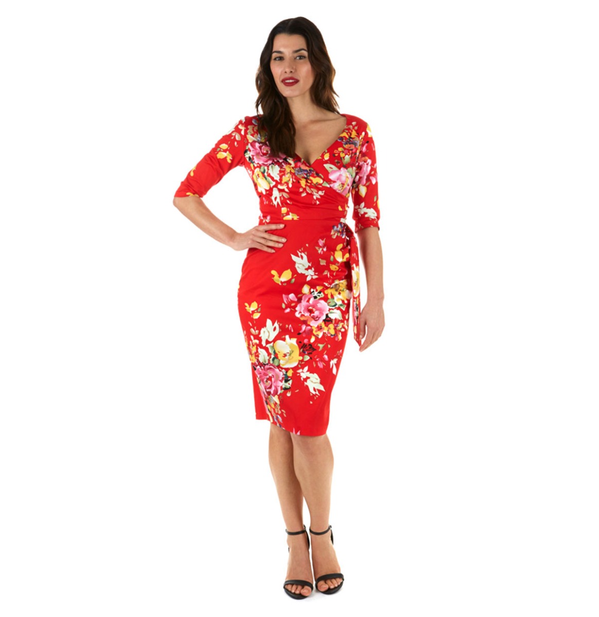 The Pretty Dress Company Hourglass 3/4 Sleeve Seville Dress Red-S | 32% korting | The Pretty Dress Company