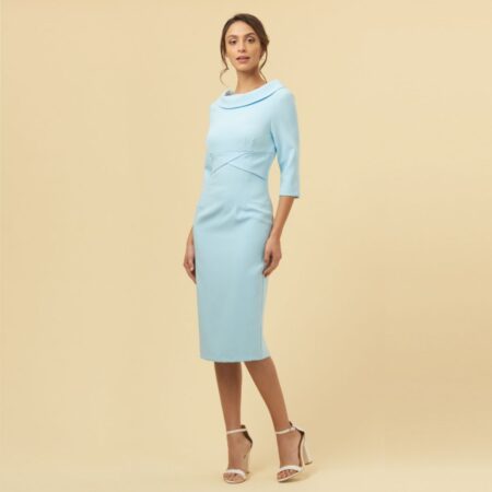 The Pretty Dress Company Kennedy Collar Pencil Dress Pale Blue -XXL | The Pretty Dress Company
