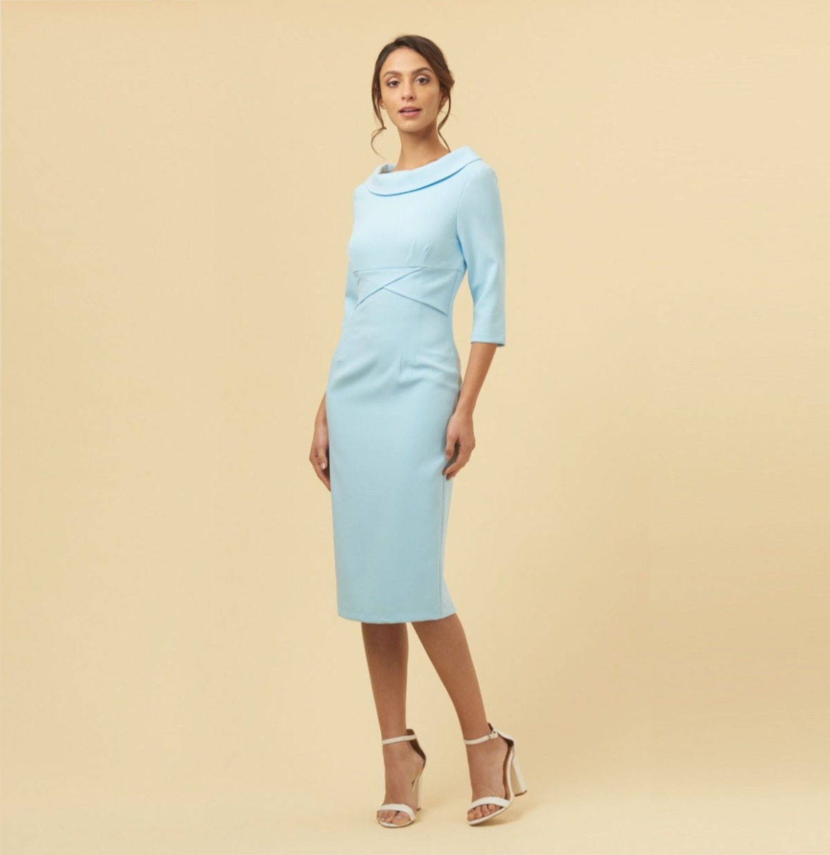 The Pretty Dress Company Kennedy Collar Pencil Dress Pale Blue -XXL | The Pretty Dress Company