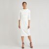 The Pretty Dress Kennedy Collar Pencil Dress Ivory-XL | The Pretty Dress Company