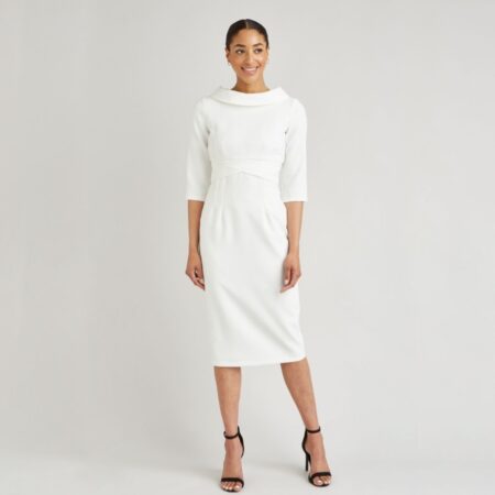 The Pretty Dress Kennedy Collar Pencil Dress Ivory-XL | The Pretty Dress Company