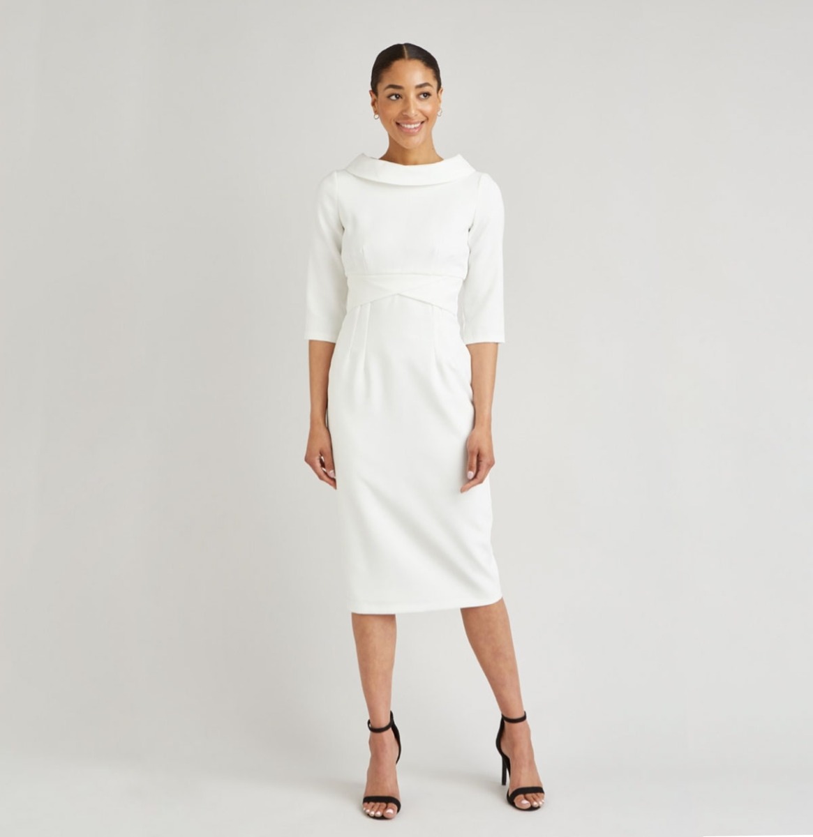 The Pretty Dress Kennedy Collar Pencil Dress Ivory-XL | The Pretty Dress Company