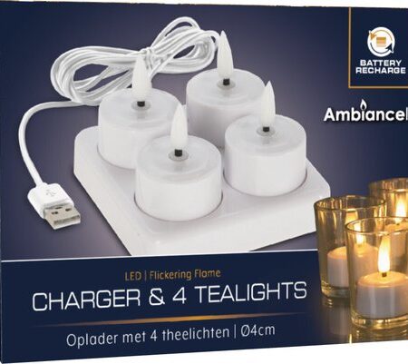 Theelichten Oplader met 4 LED voor usb | Home & Styling