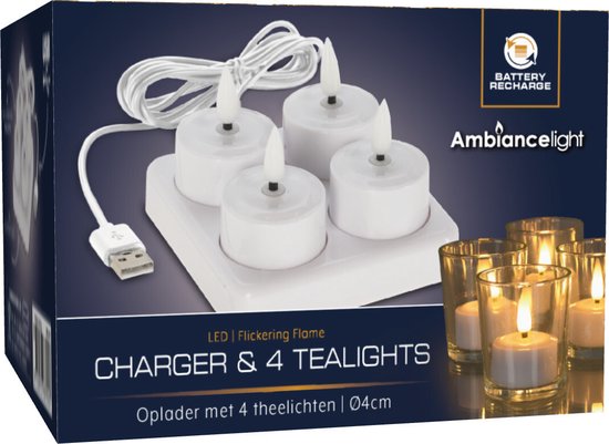 Theelichten Oplader met 4 LED voor usb | Home & Styling