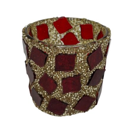 Theelichthouder Mozaïek rood/goud 6x6cm | Mansion Atmosphere
