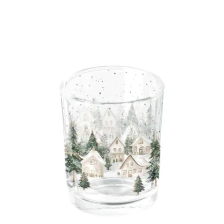 Theelichthouder Snowy houses H6cm glas | Ambiente