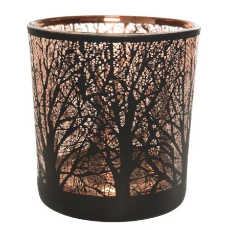 Theelichthouder boom glas zwart 8cm | Decoris