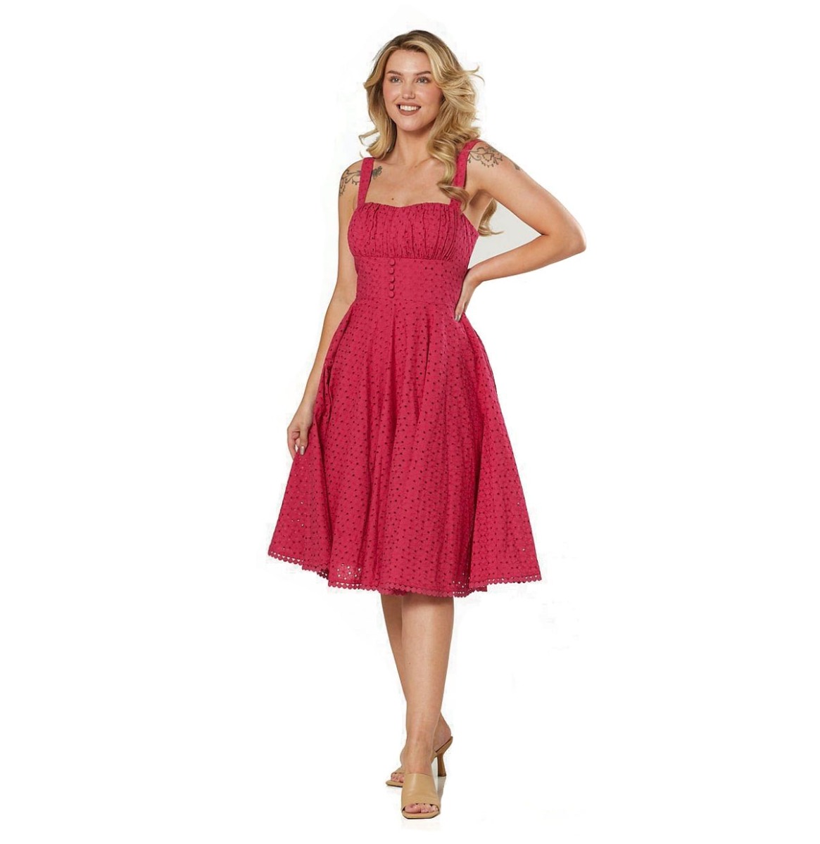 Timeless Valerie Anglaise Dress Cerise -L | 35% korting | Fiftiesstore