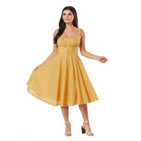 Timeless Valerie Mustard Anglaise Dress-XL | 35% korting | Fiftiesstore