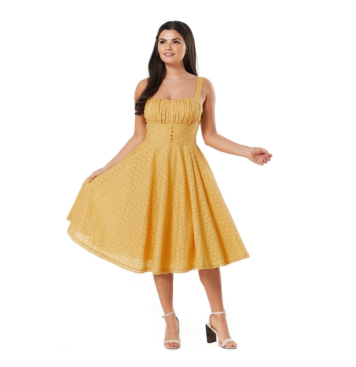 Timeless Valerie Mustard Anglaise Dress-XL | 35% korting | Fiftiesstore