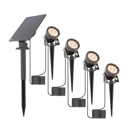 Troy - 4x Solar Prikspot - Separaat zonnepaneel - 3000K warm wit - IP65 waterdicht - Tuinspot | HOFTRONIC
