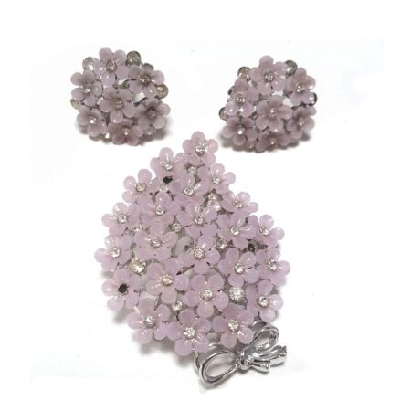 True Vintage 3 pc Set Broche & Oorbellen Lila Bloesem Zilver | Fiftiesstore