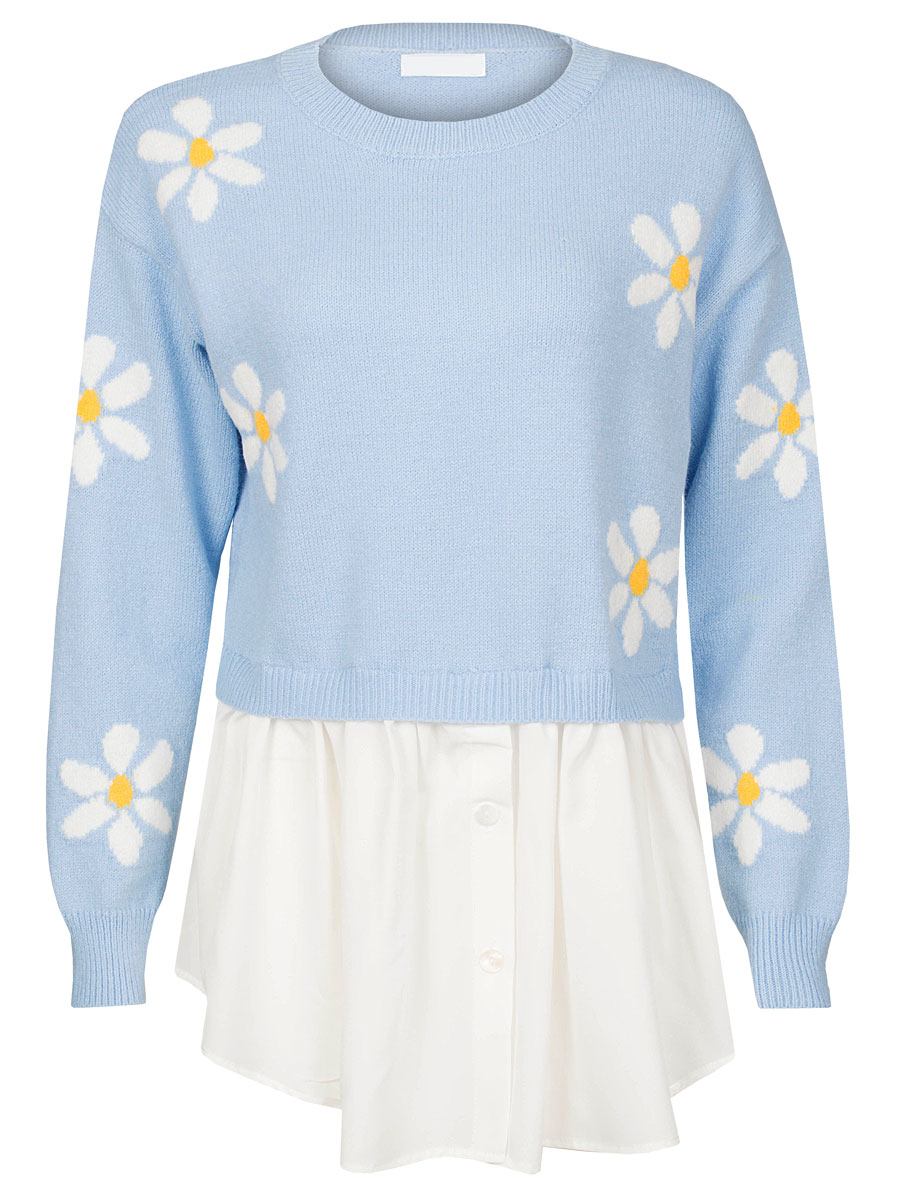 Trui Blouse Bloemen Blauw | Fashionize