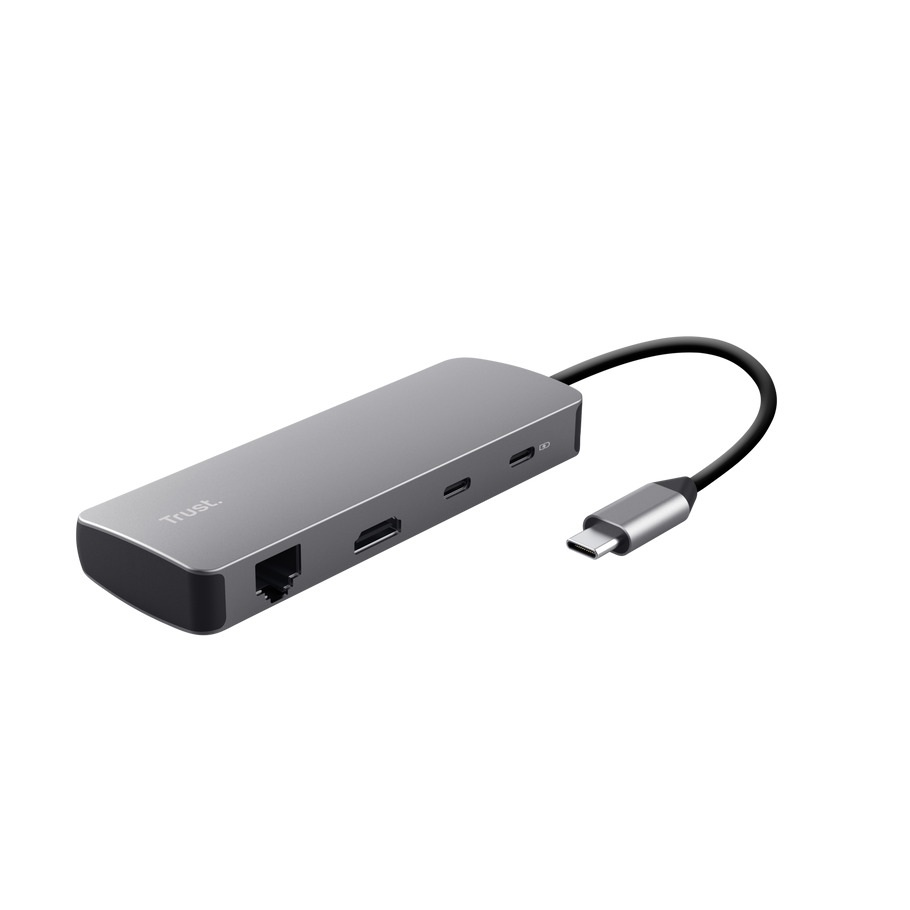 Trust DALYX 8-IN-1 MULTIPORT ADAPTER USB Hub Grijs | Trust