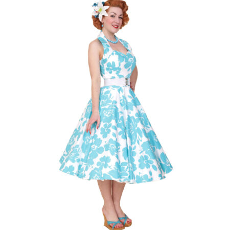 Turquoise Floral Dress White-42 (NL)/ 16 (UK) | 35% korting | Vivien of Holloway