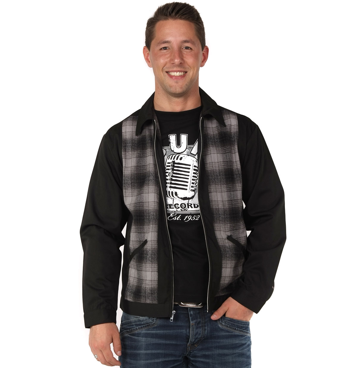 Two Tone Plaid Jacket Black and Grey-XS | 37% korting | Steady Clothing