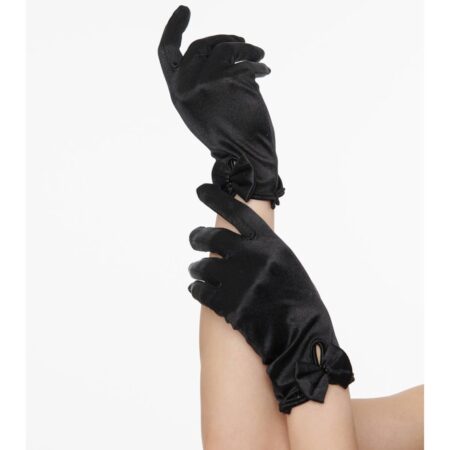 Unique Vintage 1950s Zwarte Satijnen Handschoenen Met Strik | Unique Vintage