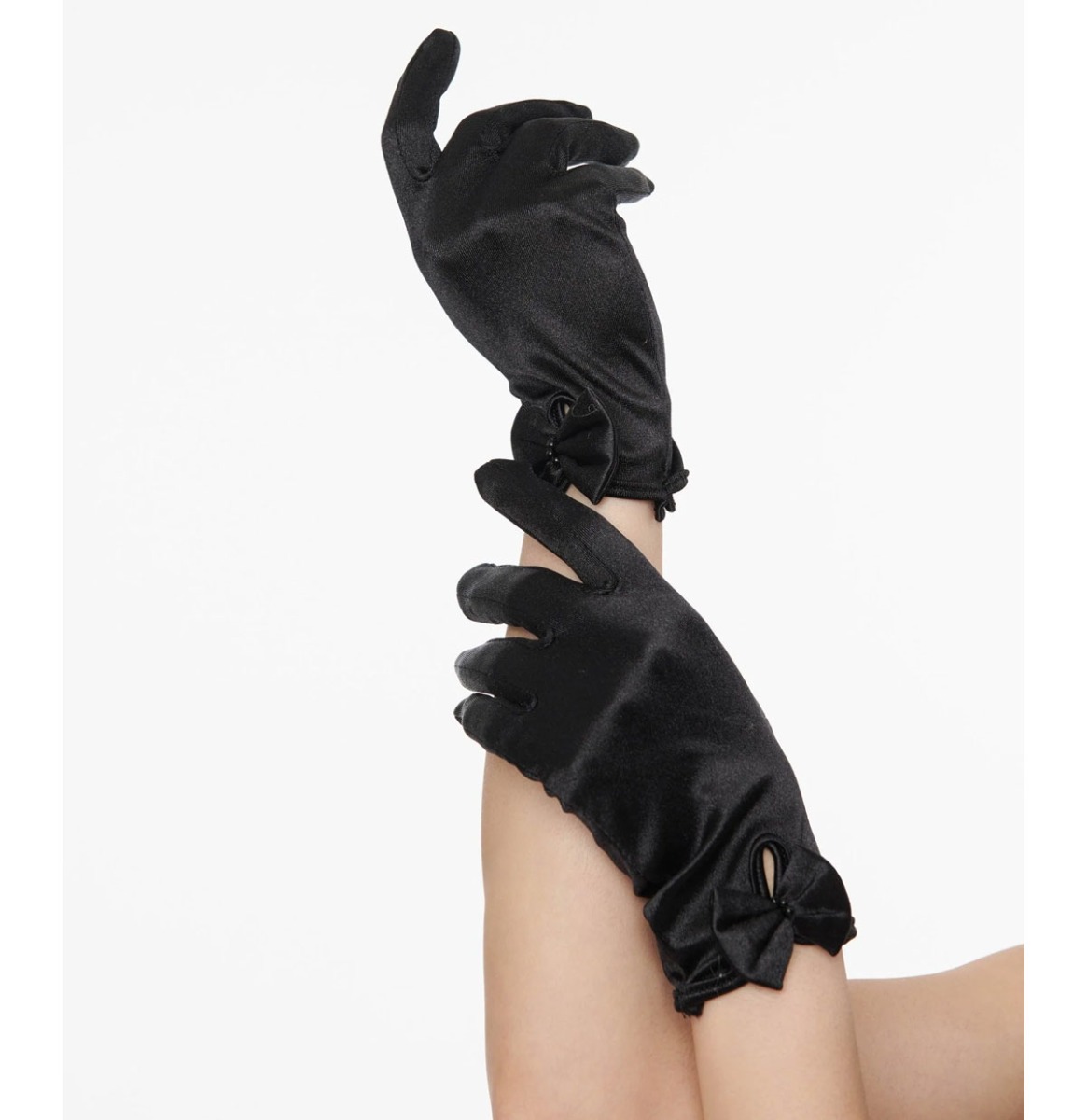 Unique Vintage 1950s Zwarte Satijnen Handschoenen Met Strik | Unique Vintage