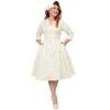 Unique Vintage Brocade Swing Dress Ivory Gold-S | Unique Vintage