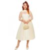 Unique Vintage Chiffon Boat Neck Wedding Dress Vanilla Ivory-M | Unique Vintage