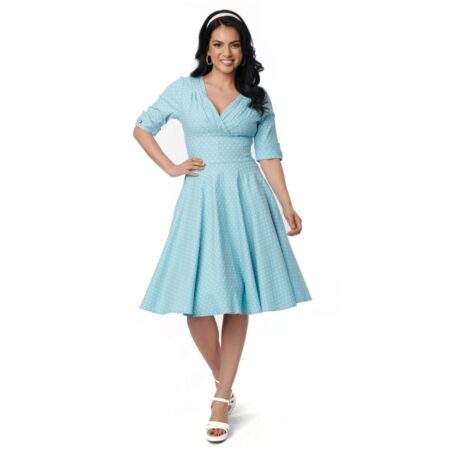 Unique Vintage Delores Swing Dress Pin Dot Pale Blue -XL | Unique Vintage