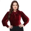 Unique Vintage Gwen Blouse Tie Neck Velvet Merlot-S | Fiftiesstore