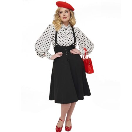 Unique Vintage High Waist Suspender Swing Skirt Black -XL | Unique Vintage