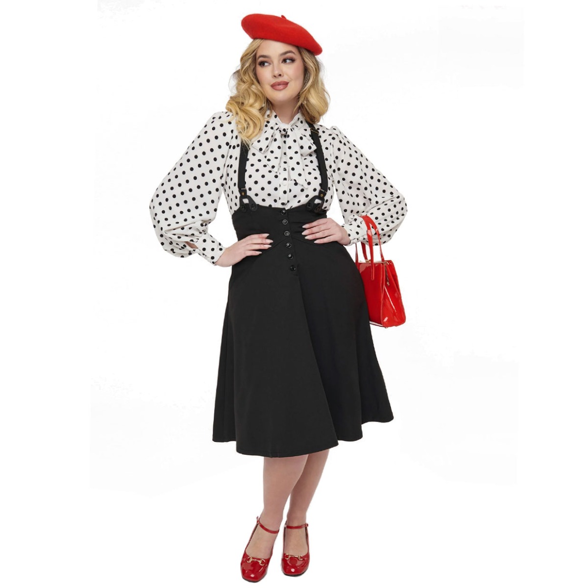Unique Vintage High Waist Suspender Swing Skirt Black -XL | Unique Vintage