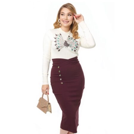 Unique Vintage High Waist Wiggle Skirt Eggplant Purple-M | Unique Vintage