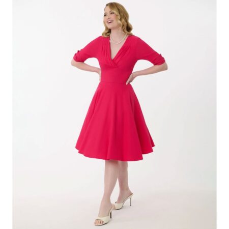 Unique Vintage Hot Pink Delores Swing Dress-M | Unique Vintage