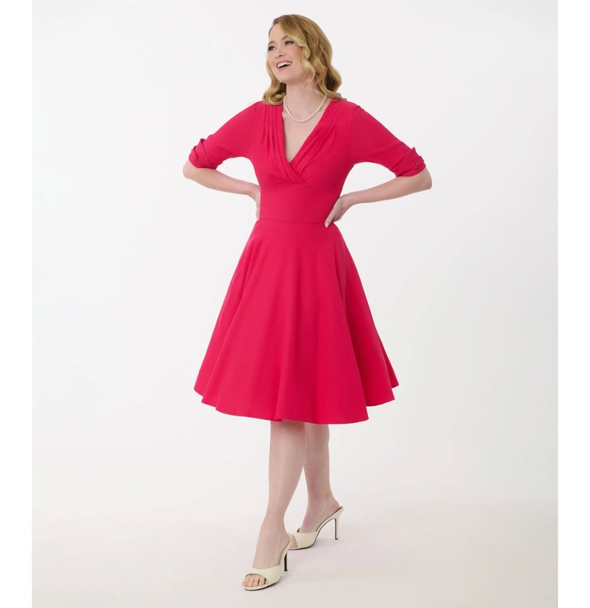 Unique Vintage Hot Pink Delores Swing Dress-M | Unique Vintage