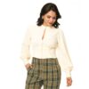 Unique Vintage Keyhole Blouse Vanille Ivory-L | Unique Vintage