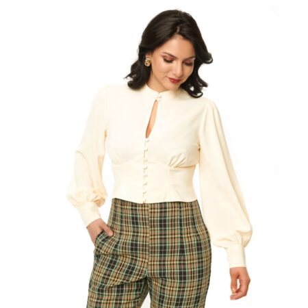 Unique Vintage Keyhole Blouse Vanille Ivory-L | Unique Vintage