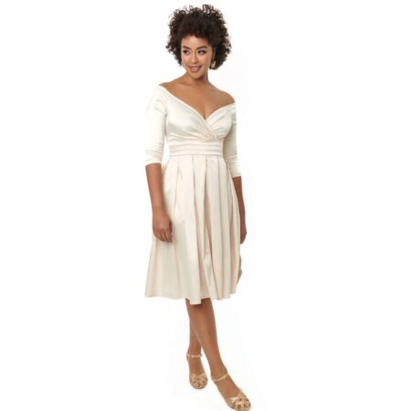 Unique Vintage Marceline Swing Dress Ivory Satin-XXXL | Unique Vintage