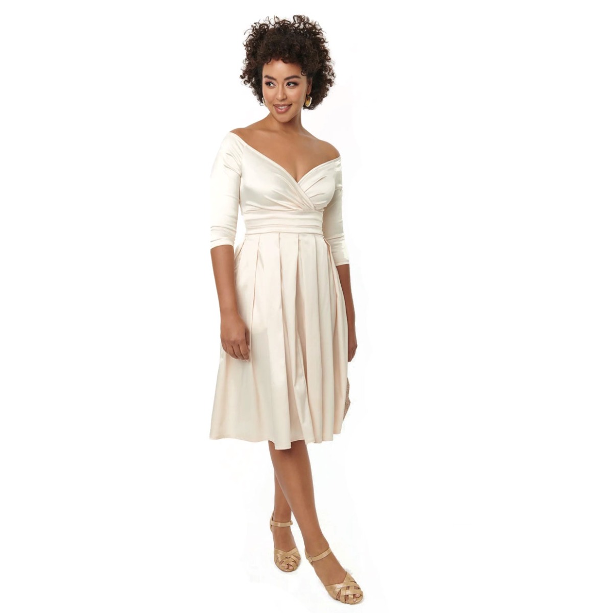 Unique Vintage Marceline Swing Dress Ivory Satin-XXXL | Unique Vintage