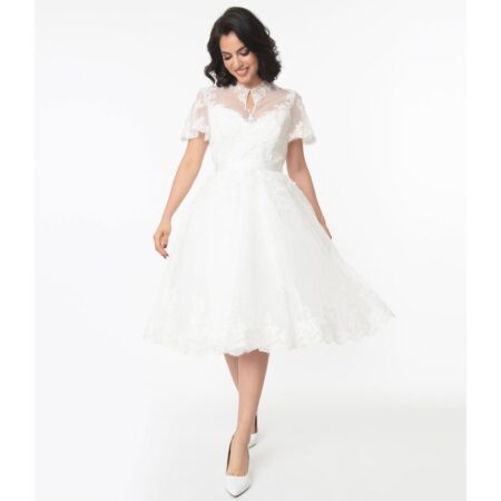 Unique Vintage Nico Lace Bridal Swing Dress White-S | 32% korting | Unique Vintage