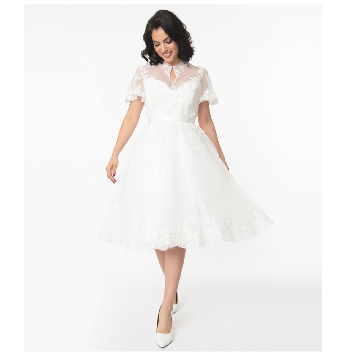 Unique Vintage Nico Lace Bridal Swing Dress White-S | 32% korting | Unique Vintage