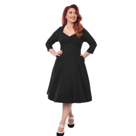 Unique Vintage Queen Anne Swing Dress Black-XL | Fiftiesstore