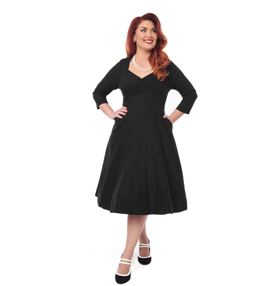 Unique Vintage Queen Anne Swing Dress Black-XL | Fiftiesstore