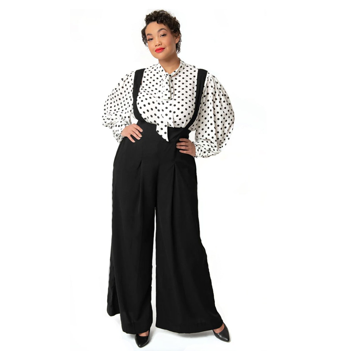 Unique Vintage Rochelle Suspenders Wide Leg Pants Black-XL | Unique Vintage