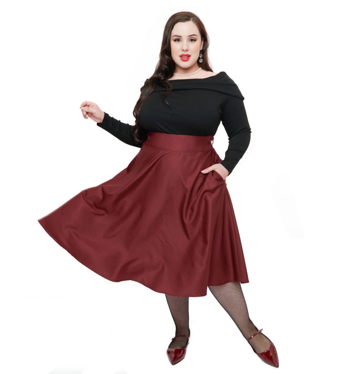 Unique Vintage Vivien Swing Skirt Burgundy -XXL | Fiftiesstore