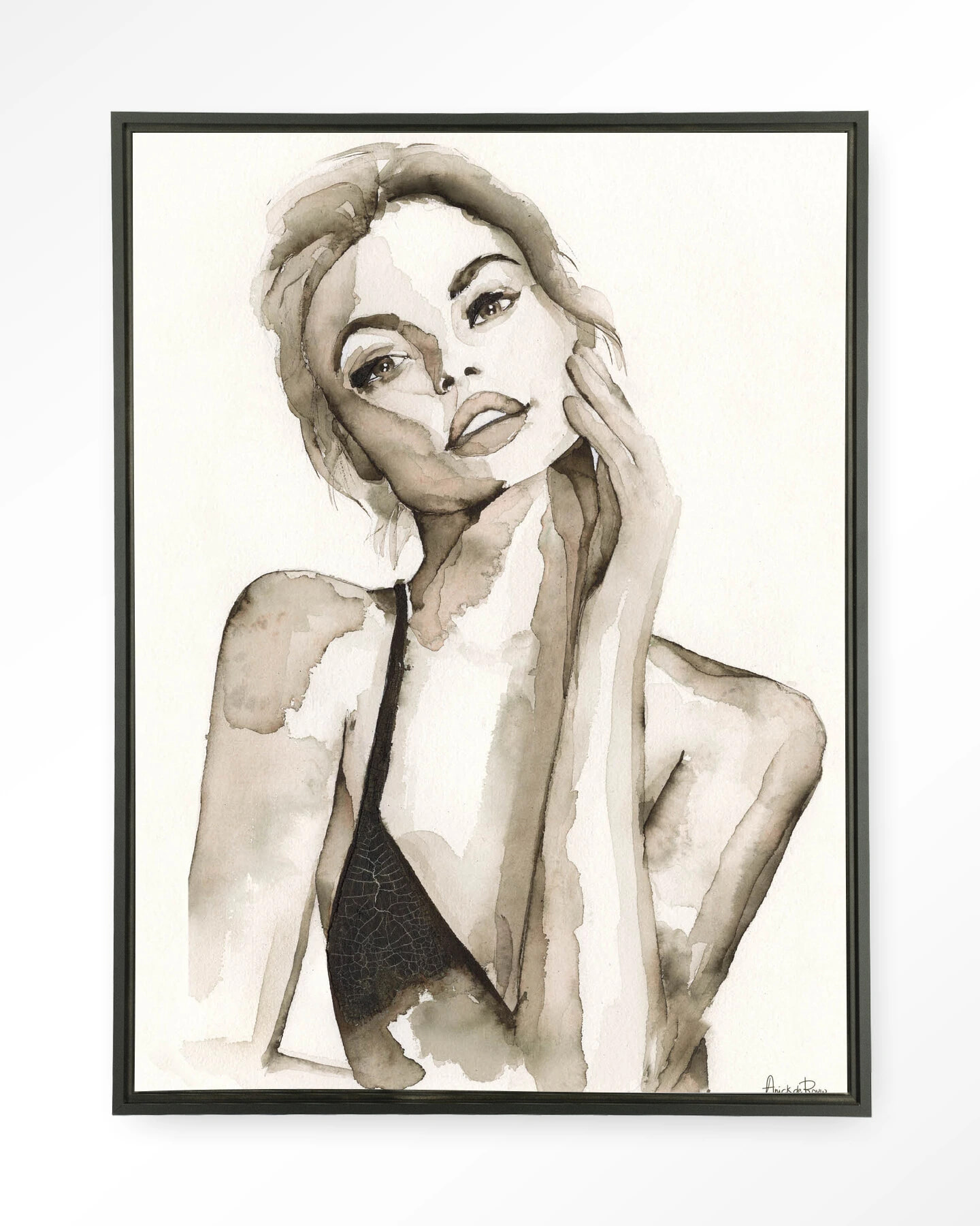 Urban Cotton Wandkleed 'A Woman's Face' 80 x 110cm in Floating Frame - black | Urban Cotton