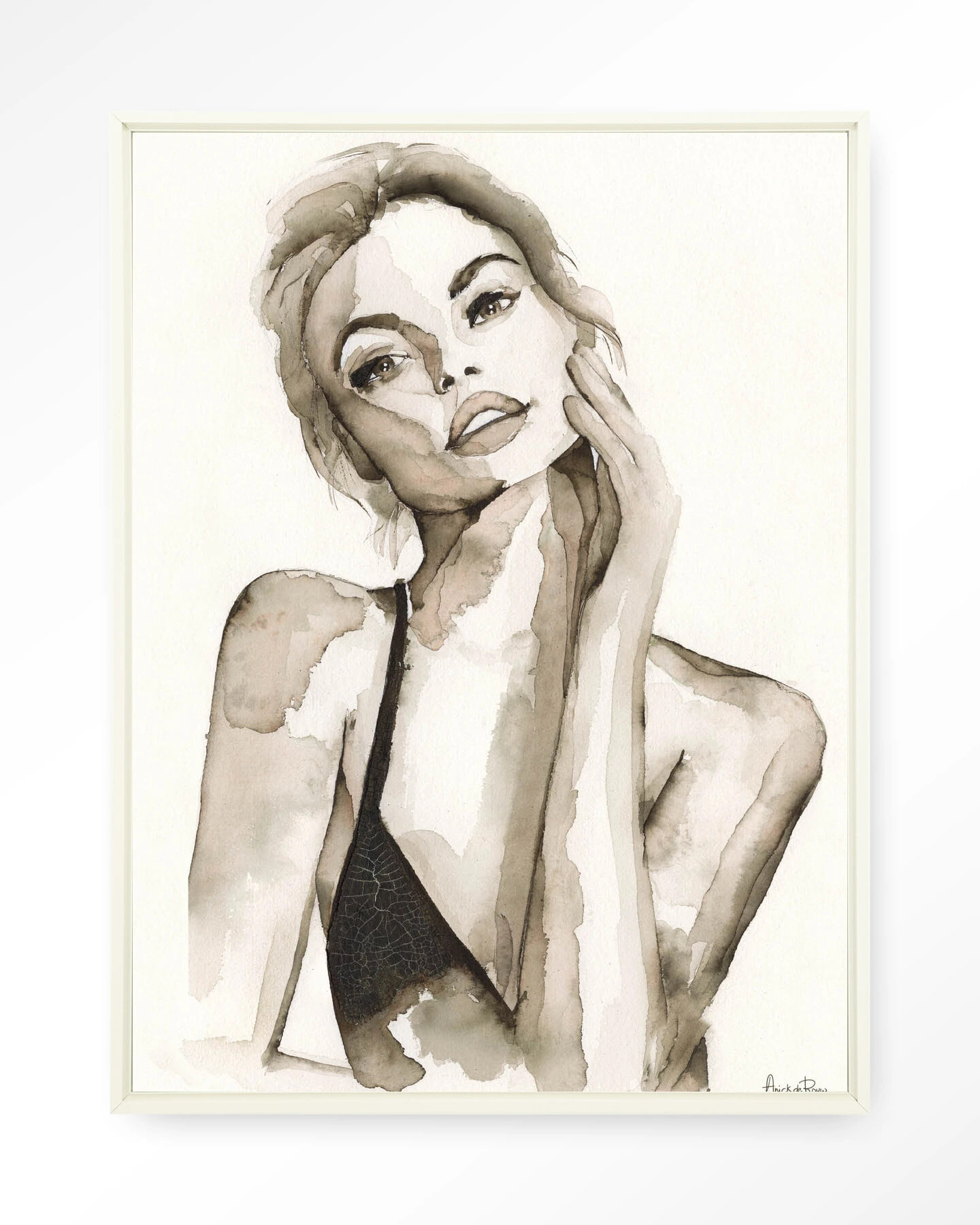 Urban Cotton Wandkleed 'A Woman's Face' 80 x 110cm in Floating Frame - off white | Urban Cotton