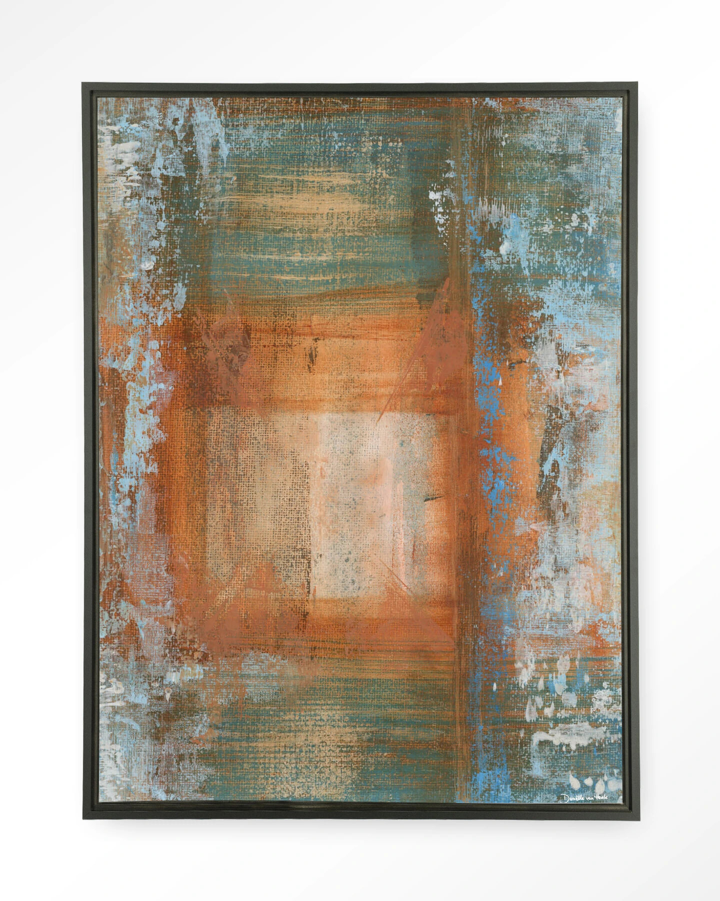 Urban Cotton Wandkleed 'Blue Ocker Abstract 1' 110 x 145cm in Floating Frame - black | Urban Cotton