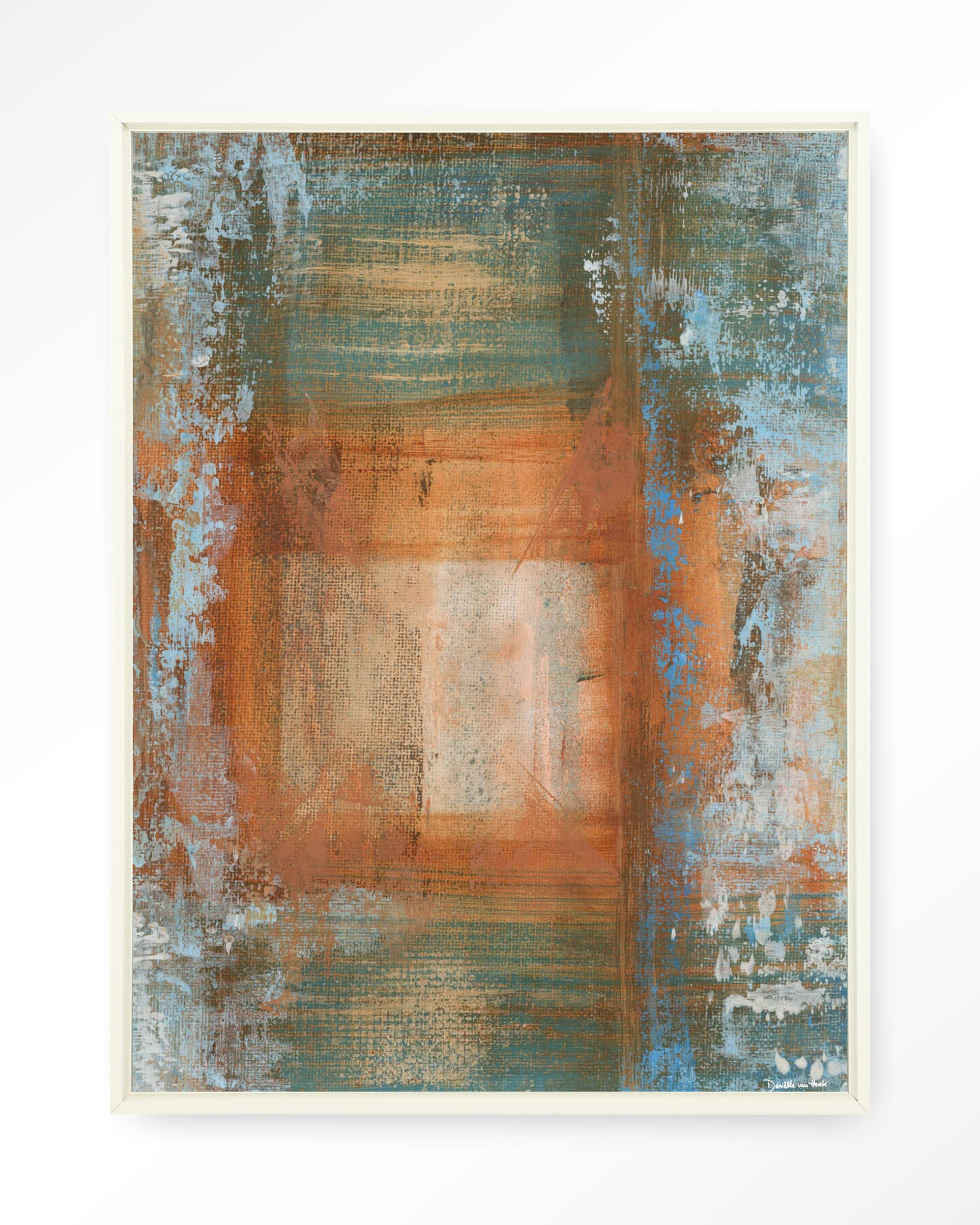 Urban Cotton Wandkleed 'Blue Ocker Abstract 1' 110 x 145cm in Floating Frame - off white | Urban Cotton